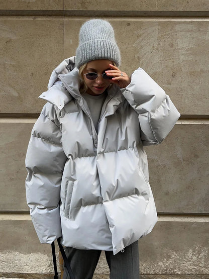 Women Winter Cotton Coat 2025 New Women Loose Cotton Padded Jacket Solid Hooded Parkas Coat Female Puffer Coat Winter Outwear