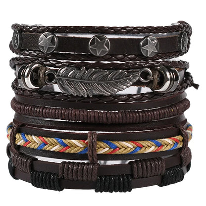 Fashion Bracelet Viking  Bracelet For Men Hand Bracelets Woven Skull Hand Jewelry Adjustable Leather Set viking man bracelet