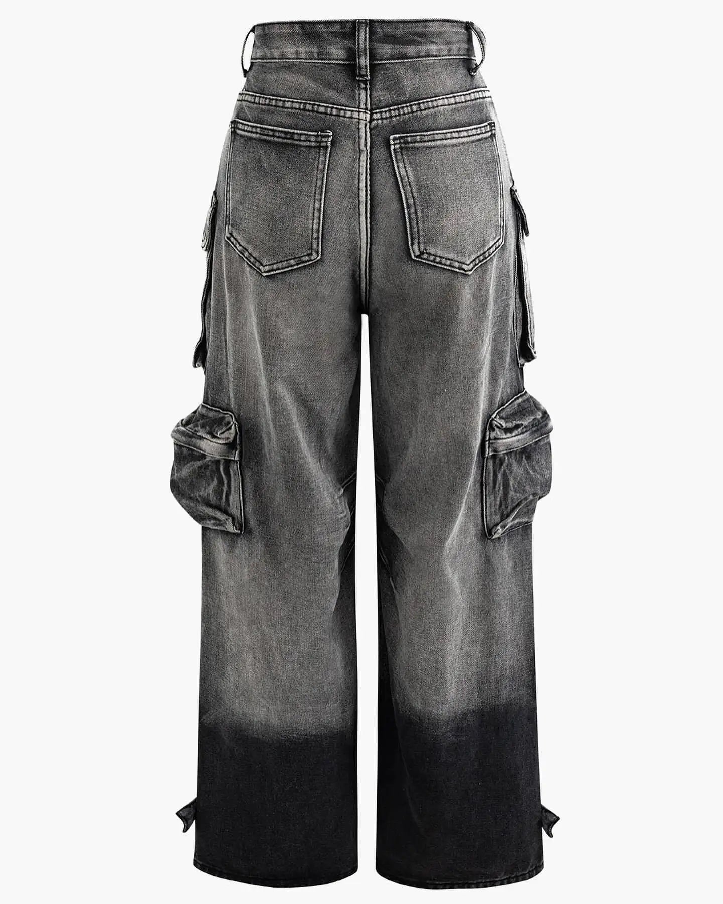 Women's Straight Jeans Fashion Trend Multi-Pocket Large Size Overalls Women