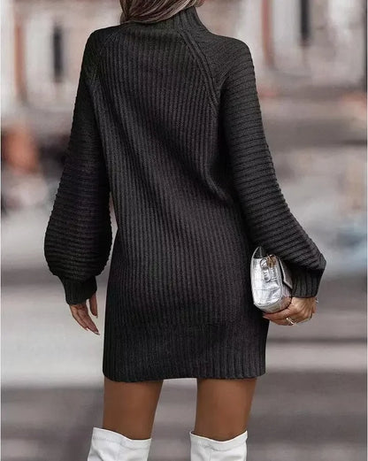 High Neck Long Sleeve Women's Knitted Dress Sweater Autumn Winter New Style Cross-Border Fashion Elegant Classy Female Garment