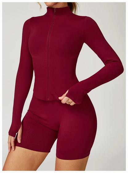 New Women Seamless Zipper Jacket Yoga Long Sleeved Gym Top Yoga Push Up Jacket Fitness Running Workout Sport Coat Women's Shirts