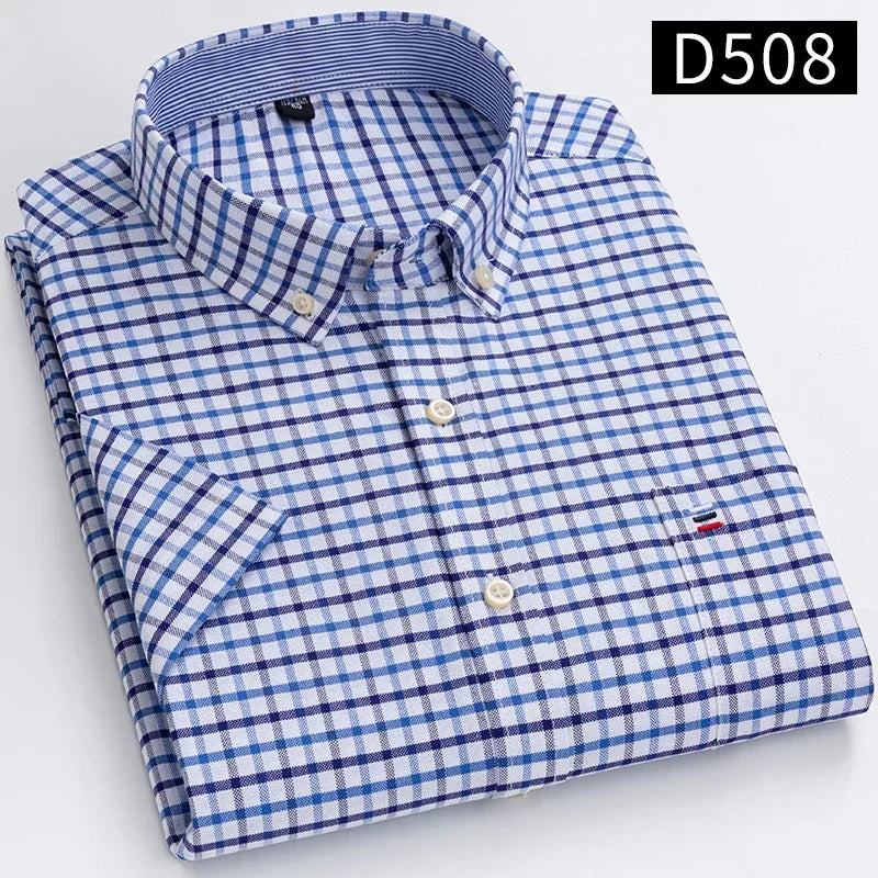 Plus size 7XL100%cotton oxford summer Casual Short sleeve shirts for men soft slim fit formal plain shirt white plaid clothes