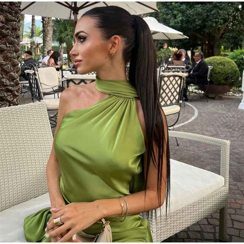 Elegant Ribbon Halter Dress Women Solid Off Shoulder Sleeveless Backless Slim Maxi Dresses 2026 Summer Autumn Party Robes Lady