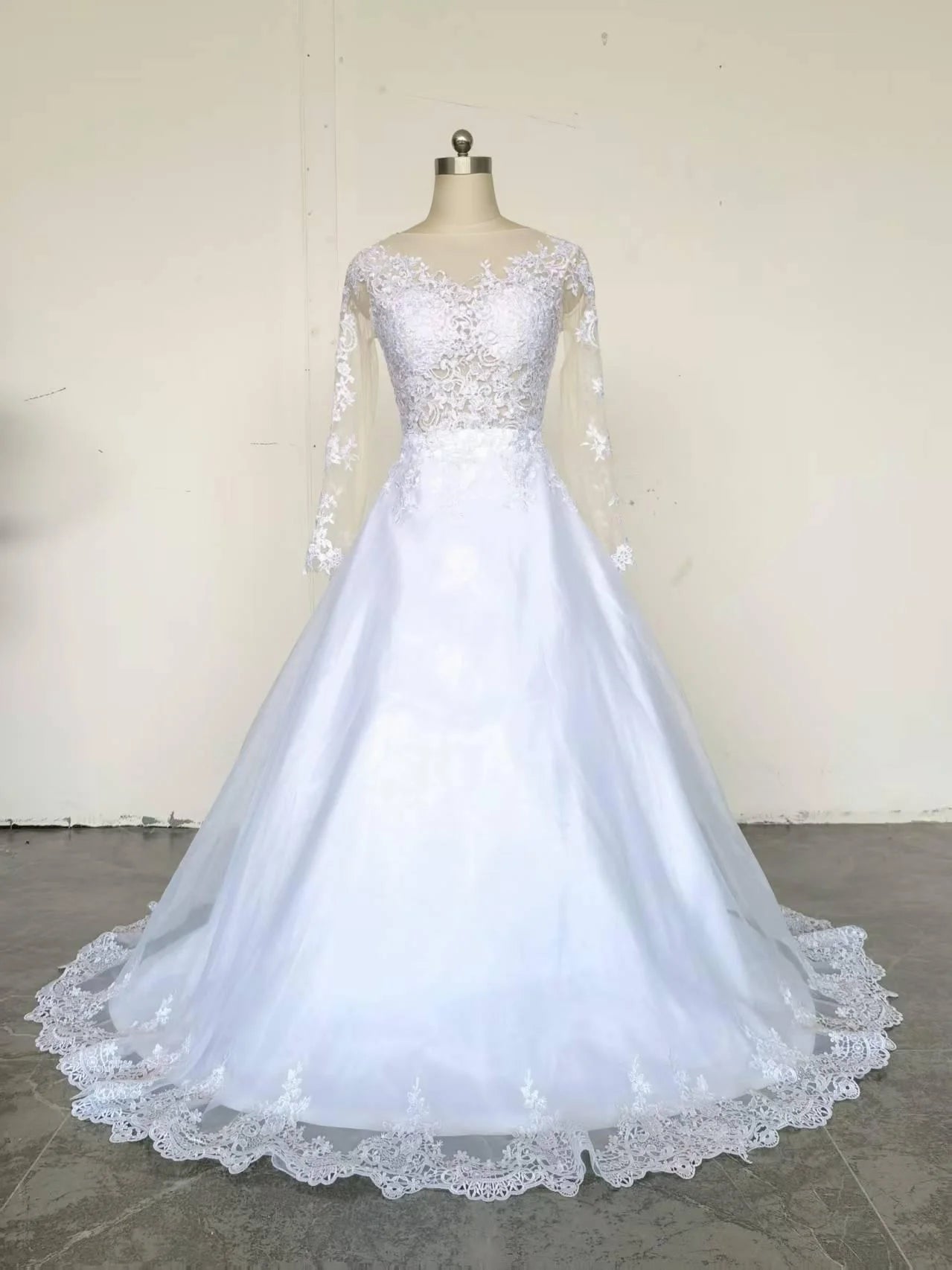 Lace 2 In 1 Mermaid Wedding Dresses Long Sleeves Scoop Neck Detachable Train Puffy Tulle Appliques Bridal Gowns Customized