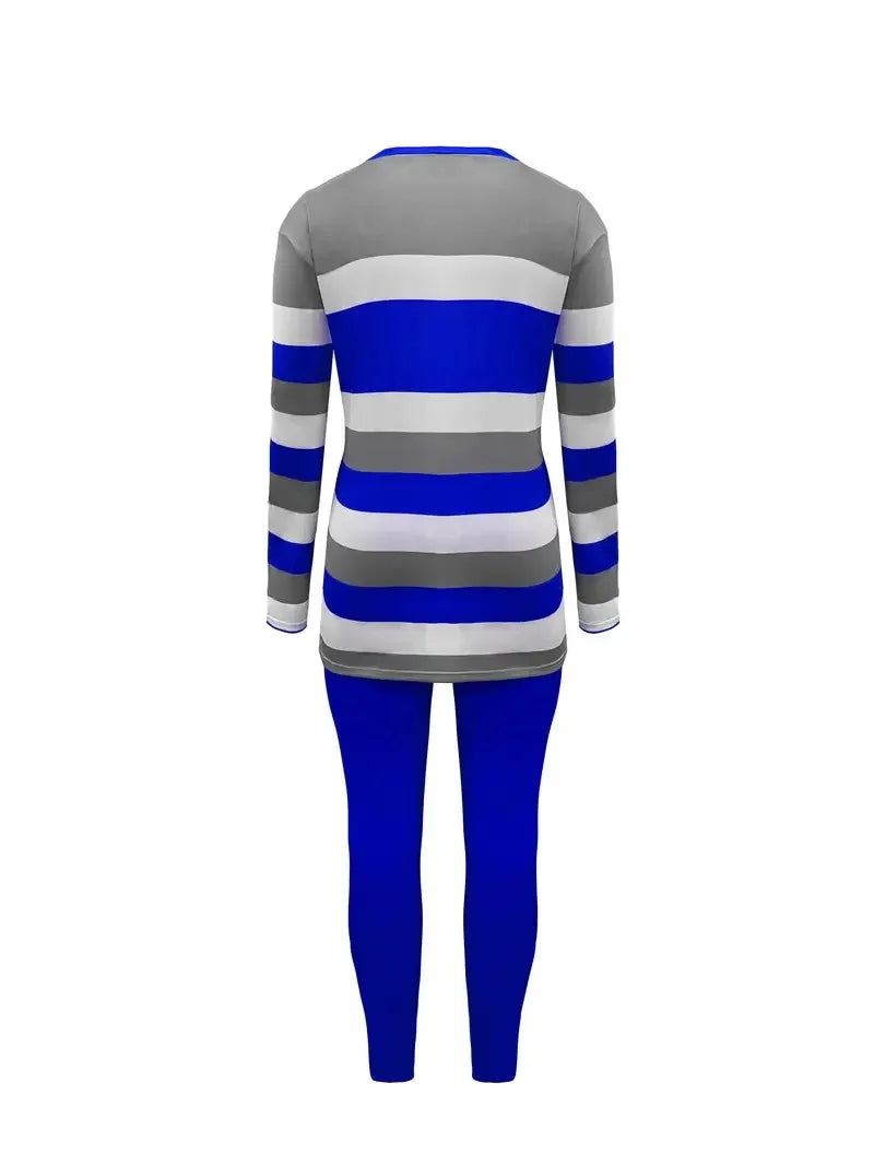 Plus Size Women's Fashion Striped Print Two-Piece Set Women's Casual Suit