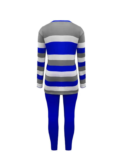 Plus Size Women's Fashion Striped Print Two-Piece Set Women's Casual Suit