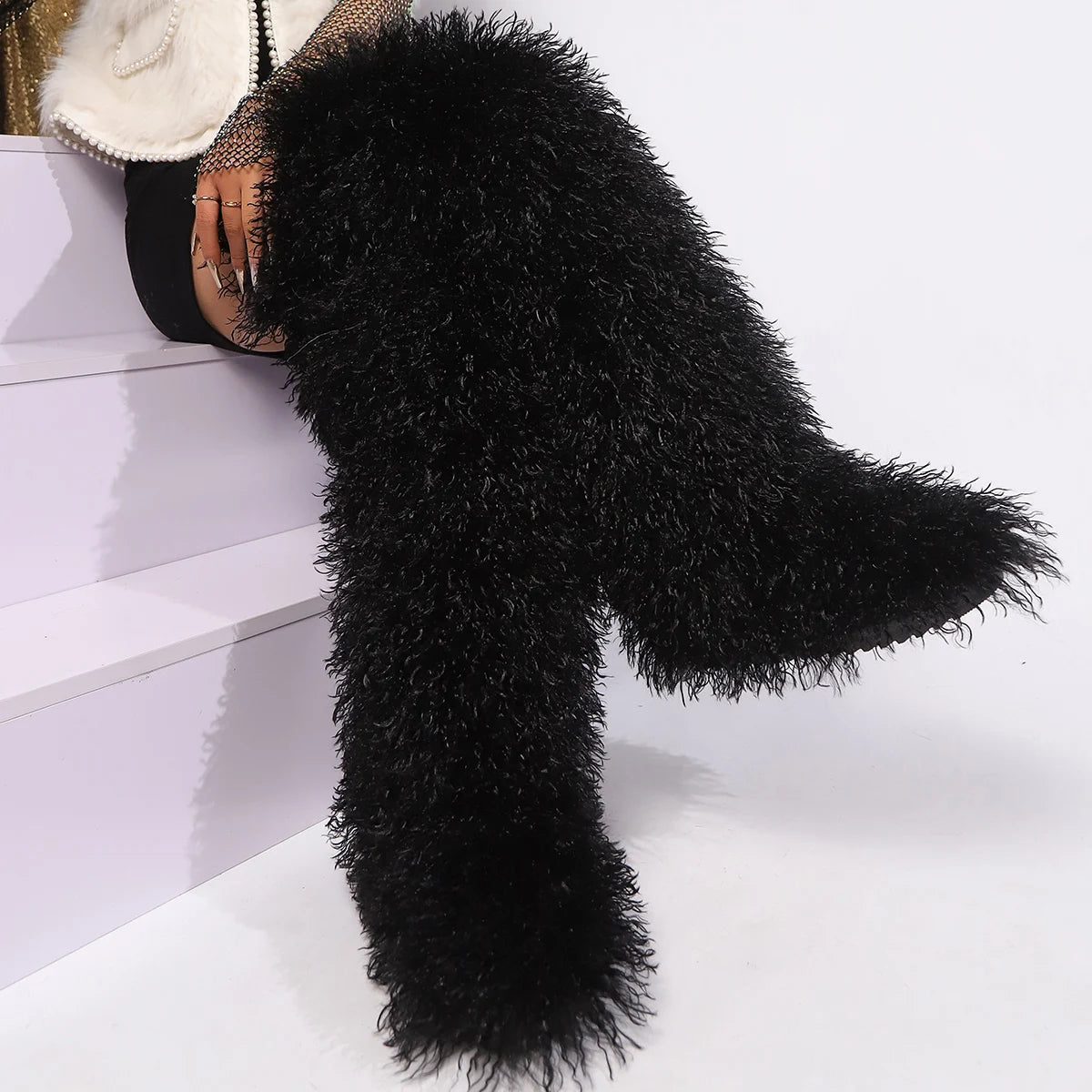 Women's Thigh High Mongolian Boots High Boots Winter New Fox Fur Snow Boots  Women's Boots Leg Warm Boots Non-Slip Soles