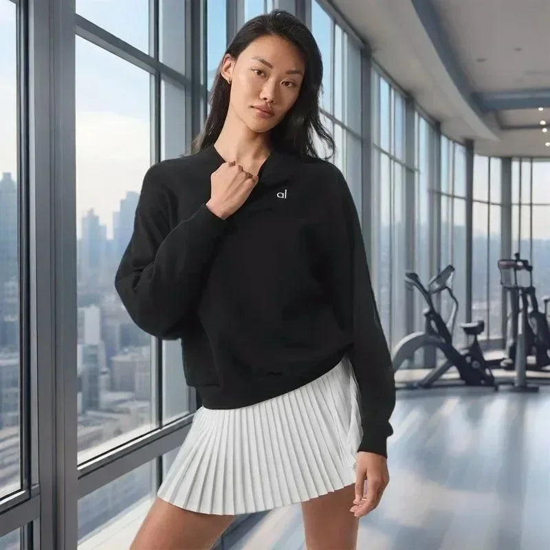 Autumn Women's Sweatshirts Casual New Loose Long-sleeved Pullovers Women Solid Color Black Sports Crew-neck Hoodies Gym Tops