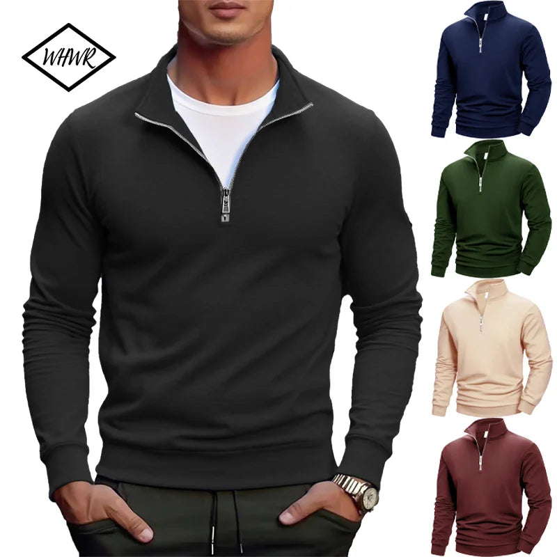 Autumn Men's Quarter Zip Up Sweatshirts Slim Fit Lightweight Outdoor Mock Neck Pullover Sweaters Half Turtleneck Knit Streetwear