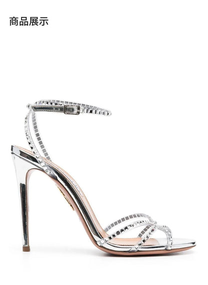 Luxury Shinny Crystal Diamond Stiletto High Heel Sandals Female Blue Buckle Ankle Strap Sandal Shoes Party Belt 2025 New Summer