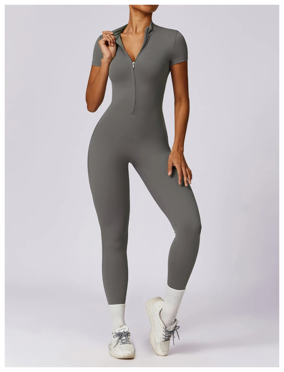 Yoga Set Women Sports Yoga Jumpsuits Tracksuit One-Piece Zipper Short Sleeve Gym Clothes Workout Fitness Sportswear Yoga Suit