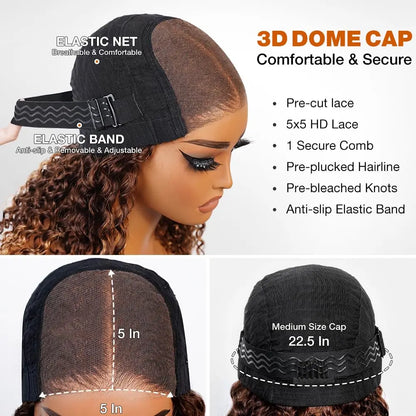 Deep Wave Honey Blonde Glueless Bob Wigs Human Hair Pre Plucked Pre Cut Highlight Wear and Go Curly Wigs Ombre HD Lace Front Wig