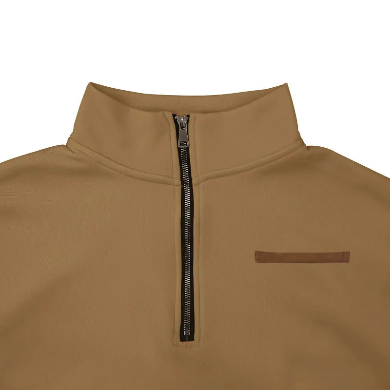 American autumn and winter heavy fleece long-sleeved men's sweater half zipper loose stand-up collar pullover men's sweater