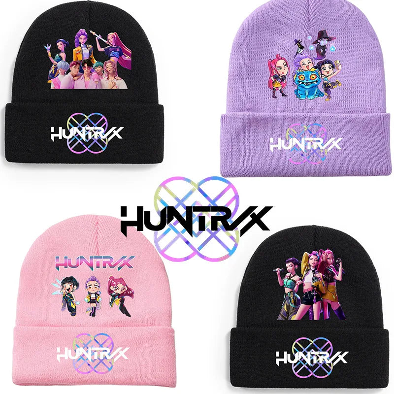 K Pop Demon Girls Knitted Hats Kpop Hunter Cartoon Children Headgear Cotton Winter Cute Cap Anime Kids Navidad Birthday Gifts