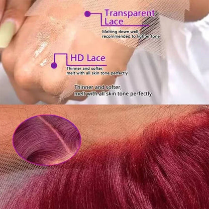 99J Burgundy Body Wave 13x4 13x6 HD Transparent Lace Wig Human Hair Wig 36 Inch wig No Tangle Colored Brazilian Hair Wigs