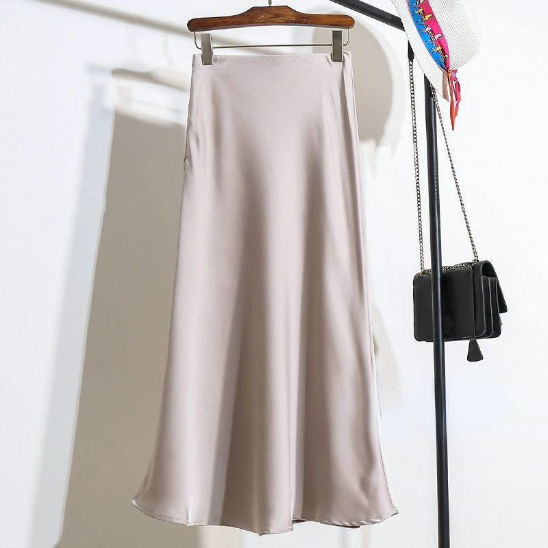 Acetic Satin Fishtail Skirt Woman Korean Fashion Elastic High Waist Skirts for Women Spring/summer 2026 New Slim Long Dresses