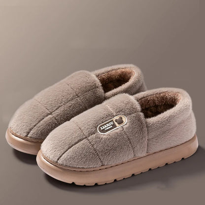 Men's slippers Winter Solid Color Wrap Heels Plush Slippers Non-slip Warm Women Men Home Casual Cotton Shoes Big Size 50 51