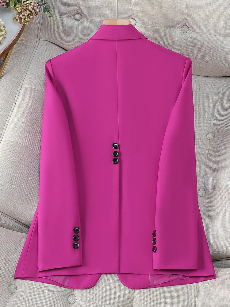 Fashion Women Casual Blazer Ladies Pink Black Blue Coffee Long Sleeve Single Button Female Jacket For Autumn Winter