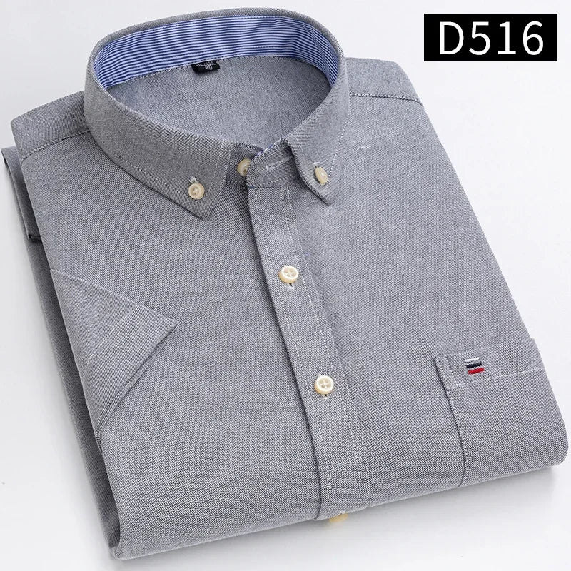 Plus size 7XL100%cotton oxford summer Casual Short sleeve shirts for men soft slim fit formal plain shirt white plaid clothes