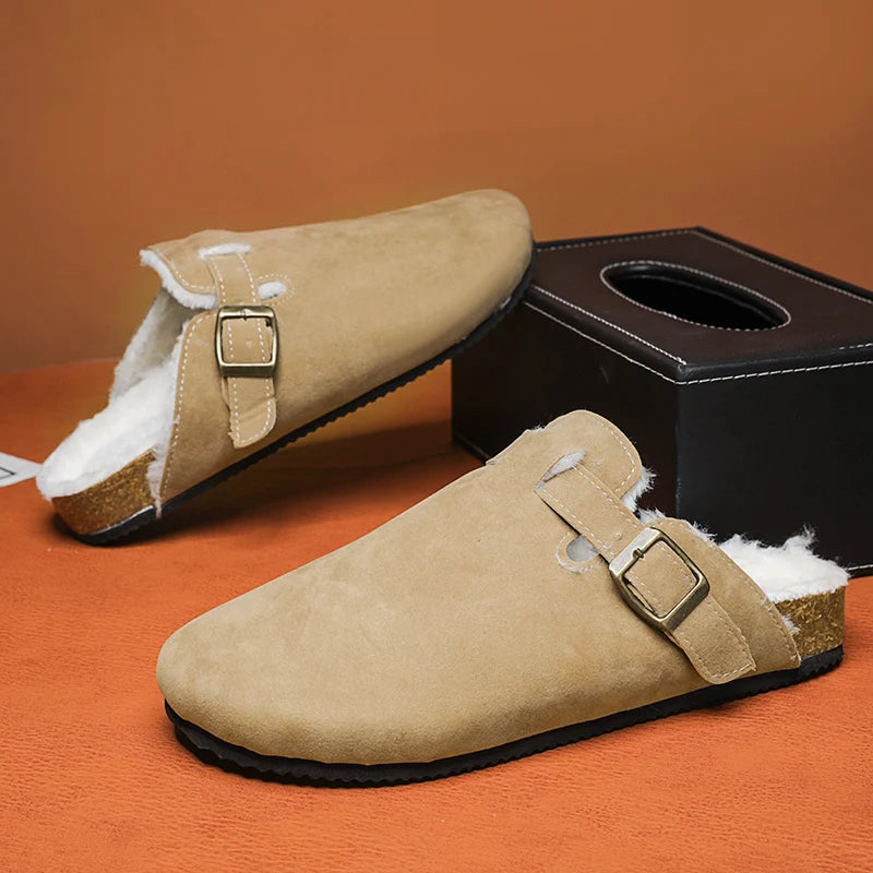 Men Suede Leather Mules Women Comfort Potato Shoes with Arch Support Cork Winter Shoes Fashion Clogs Men Cork Footbed Mens Clogs