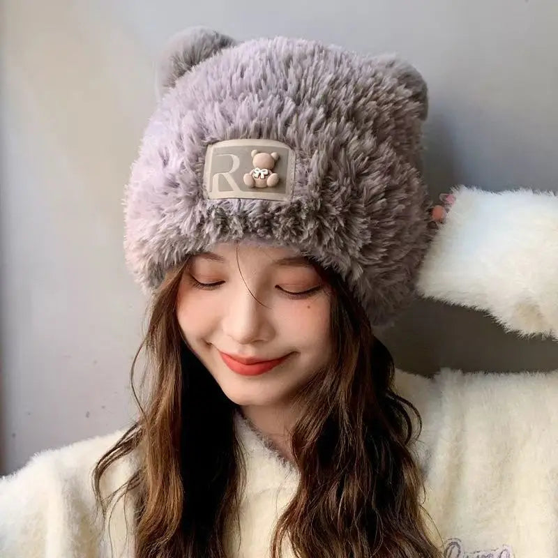 Letter Bear Ears KnittedCute Woolen Hat Beanie Hat Cat Ears Beanie All-match Skull Lovely Cap Winter/Autumn Cute Popular Hat