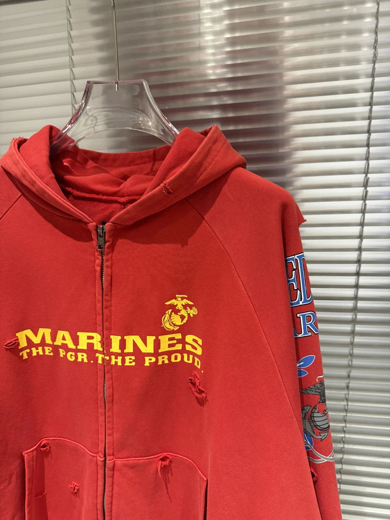 Project G/R Patchwork Fake Two-piece Zipper Jacket High-quality Casual Men's Women's  Embroidered Zip Up Sweatshirts