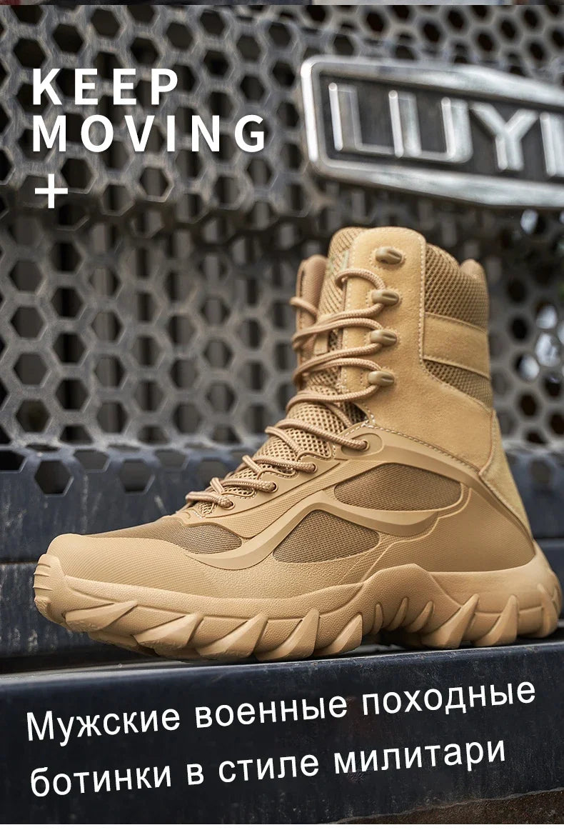 Man Tactical Military Boots Winter Men Work Safty Shoes Special Force Desert Combat Army Boots Outdoor Ankle Hiking Shoes