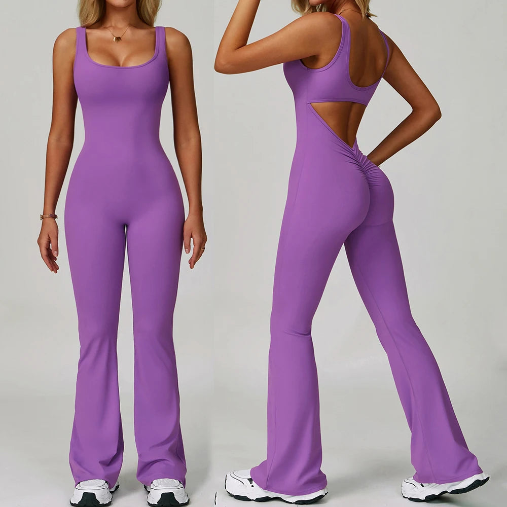 Sexy Back V Jumpsuit Yoga One-piece Suit Women Gym Set Sleeveless Yoga Rompers Backless Sportswear Women's Workout Bodysuits
