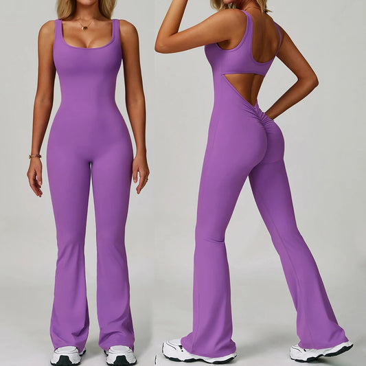 Sexy Back V Jumpsuit Yoga One-piece Suit Women Gym Set Sleeveless Yoga Rompers Backless Sportswear Women's Workout Bodysuits