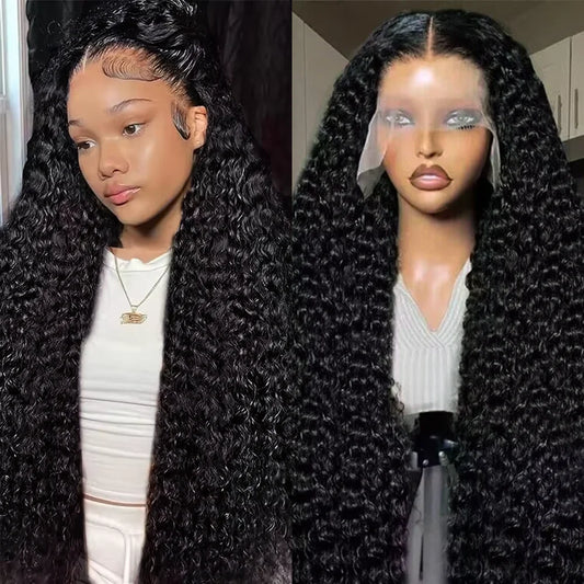 5x5 HD Transparent Lace Deep Wave Frontal Wig 40 46 Inches Hd Lace Frontal Human Hair Wigs For Women Pre Plucked 200 Density