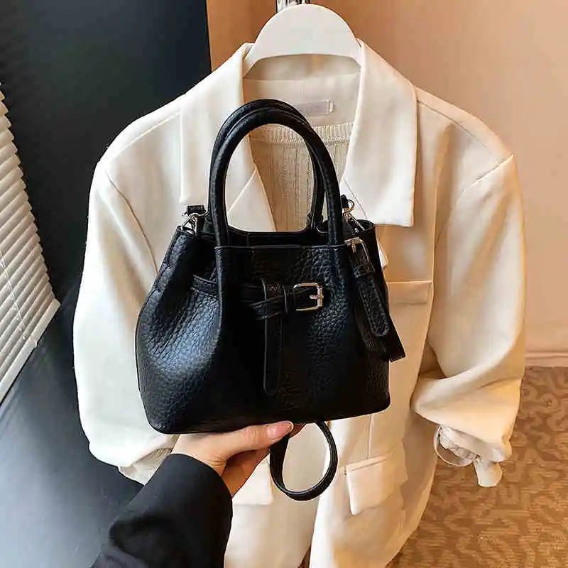 Fashion Red Bucket handbags Korean Casual Simple One Shoulder Bags Summer Female Temperament Versatile PU Crossbody Bag