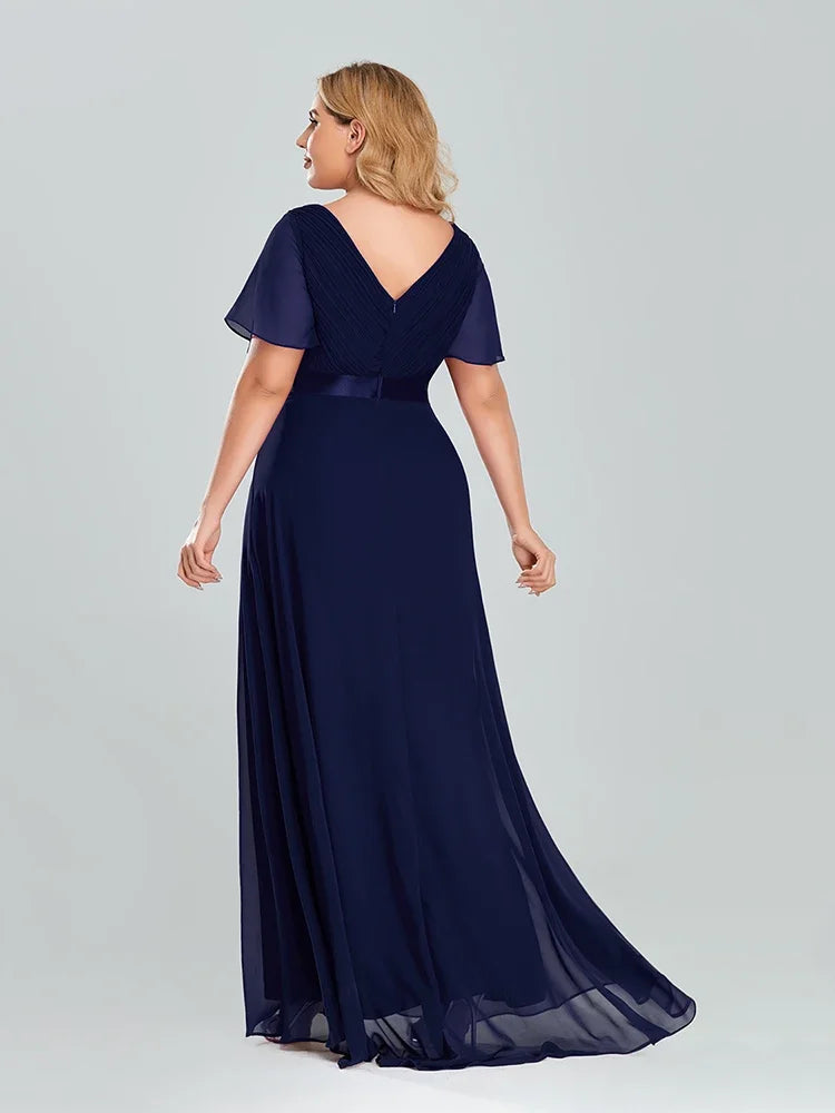 Prom Dresses Plus Size Evening Dresses Long  Elegant A Line V Neck Ruffles Chiffon Formal Wedding Party Dress Robe De Soiree
