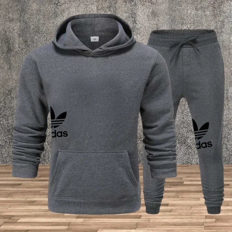 Autumn and winter hooded sweatshirt, pullover and casual pants fitness two-piece men's fashionable jogging sports set