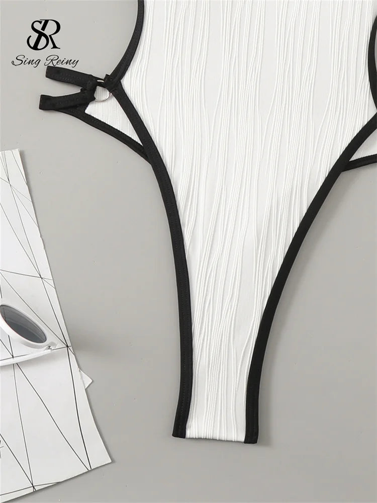 SINGREINY Hollow Out Halter Bikini Swimsuits Irregular Sheath Short Bodysuits Fashion Women Backless Beach Style Sexy Playsuits