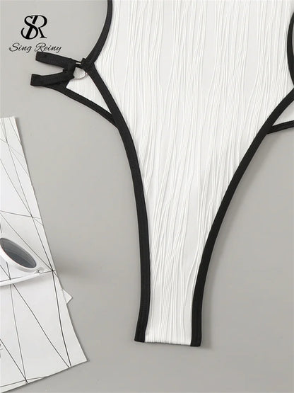 SINGREINY Hollow Out Halter Bikini Swimsuits Irregular Sheath Short Bodysuits Fashion Women Backless Beach Style Sexy Playsuits