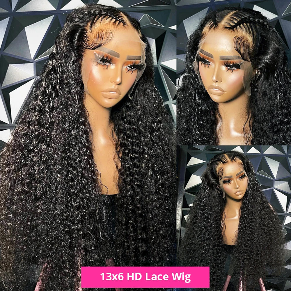 CEXXY 300% High Density Deep Wave 13x6 HD Lace Frontal Wig Brazilian Curly Water Wave Lace Frontal Wigs 36 Inches For Women