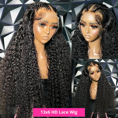 CEXXY 300% High Density Deep Wave 13x6 HD Lace Frontal Wig Brazilian Curly Water Wave Lace Frontal Wigs 36 Inches For Women