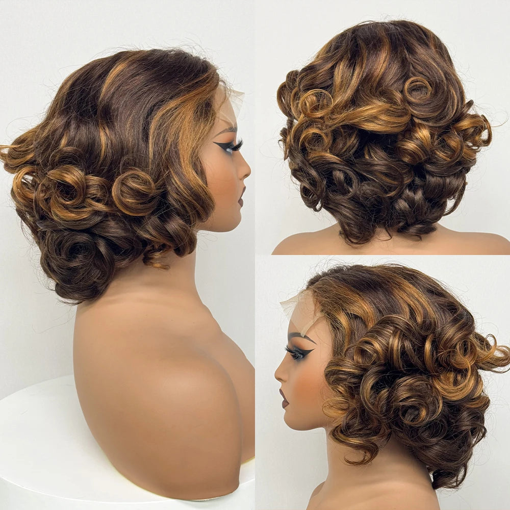 250% Density  5x5 Lace Closure Wig Short Loose Bouncy  Wig 100% Human Hair Loose Bouncy Human Hair Wig For Black Women