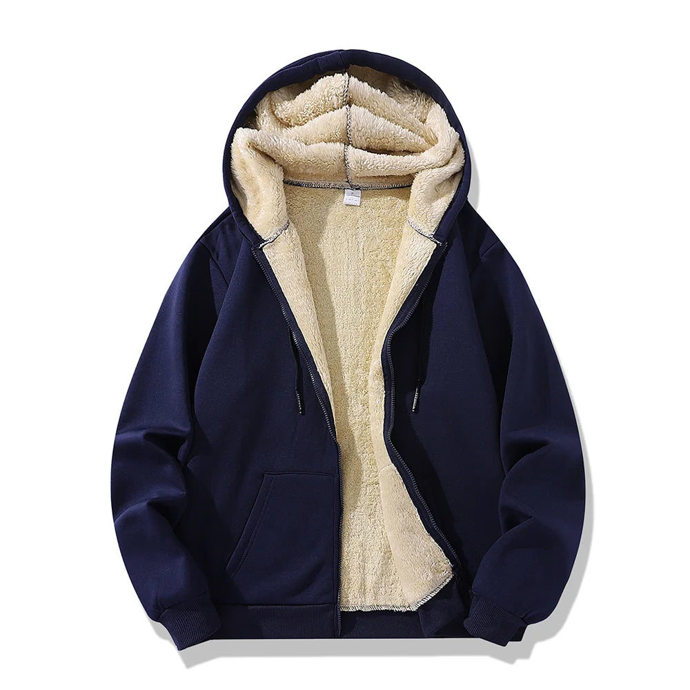 Winter Lambswool Zipper Hoodies Thicken Warm Jackets Long Sleeve Sweatshirts Casual Sports Fleece Black Coats Hooded Men Coat To