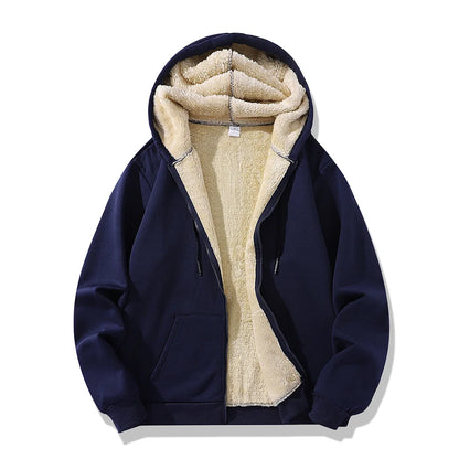 Winter Lambswool Zipper Hoodies Thicken Warm Jackets Long Sleeve Sweatshirts Casual Sports Fleece Black Coats Hooded Men Coat To