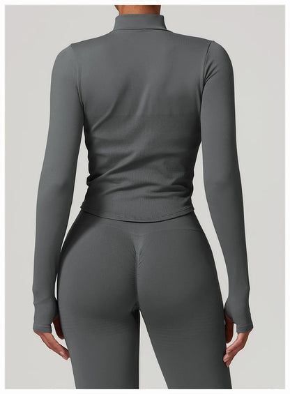 New Women Seamless Zipper Jacket Yoga Long Sleeved Gym Top Yoga Push Up Jacket Fitness Running Workout Sport Coat Women's Shirts
