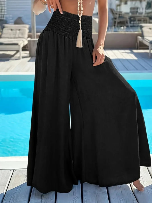 Plus size Europe and the United States cross-border  spring and summer new solid color high-waisted ice silk trousers