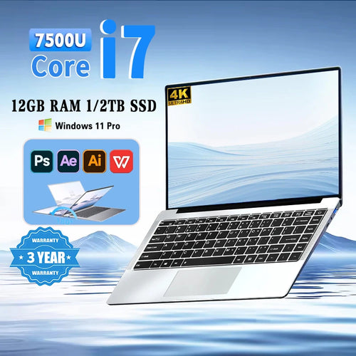 14.1 inch Laptop Computer Portable Windows 11 Pro Core i7-7500U Notebook 12GB RAM 1TB 2TB SSD Office Study Laptops