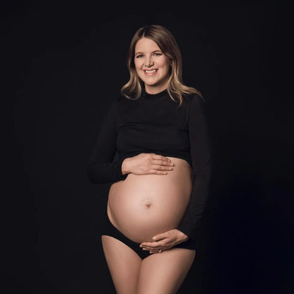 Maternity Long Sleeve T Shirts Womens Mock Neck Seamless Slim crop Tops For Pregnant photo shoot