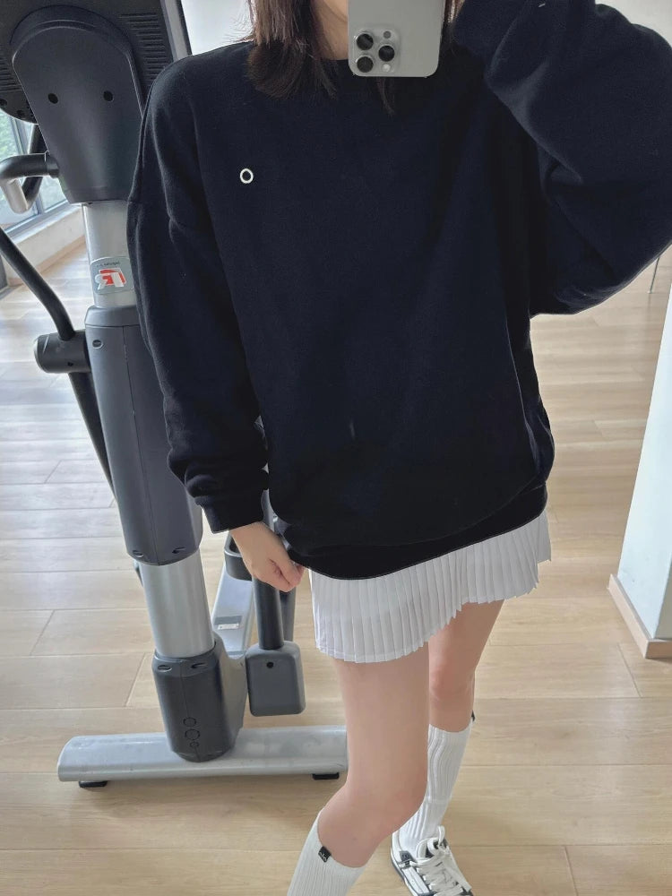 Black Loose Sports Pullovers 2025 Autumn Casual O-Neck Women's Sweatshirts Classic Letter Simple Long Sleeve Hoodies for Women