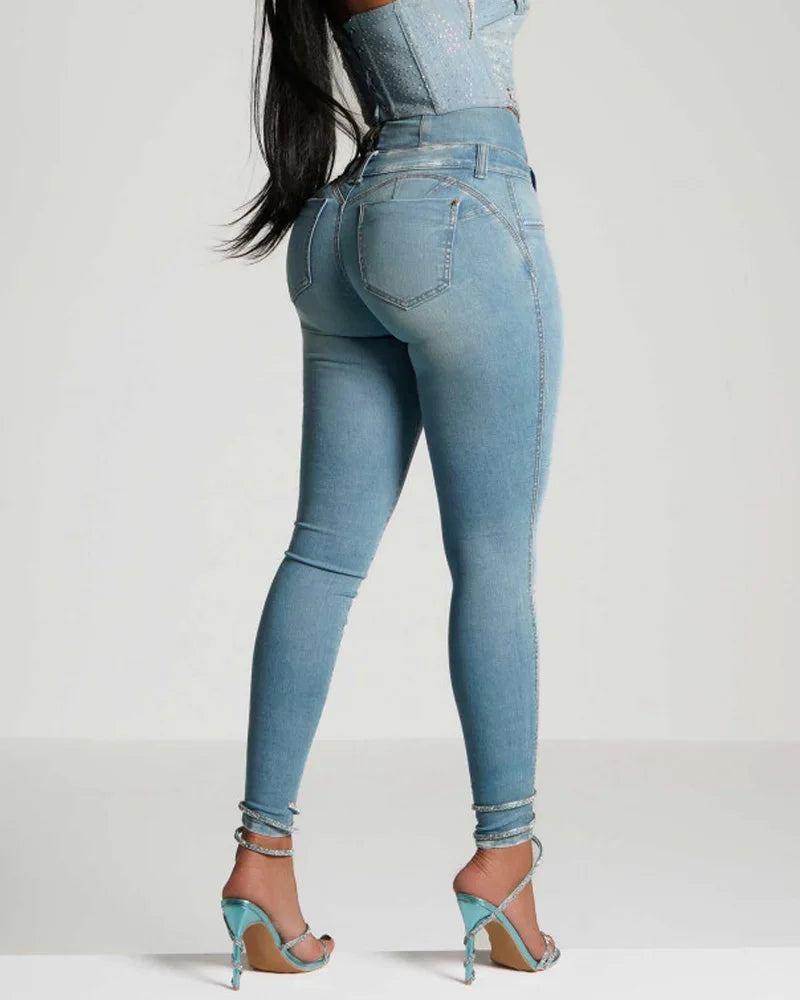 Stretch Skinny Denim Women's Jeans Mid Waist Pants Blue Elastic Slim Pencil Trousers Female Fashion Office Trendy Pants Y2K