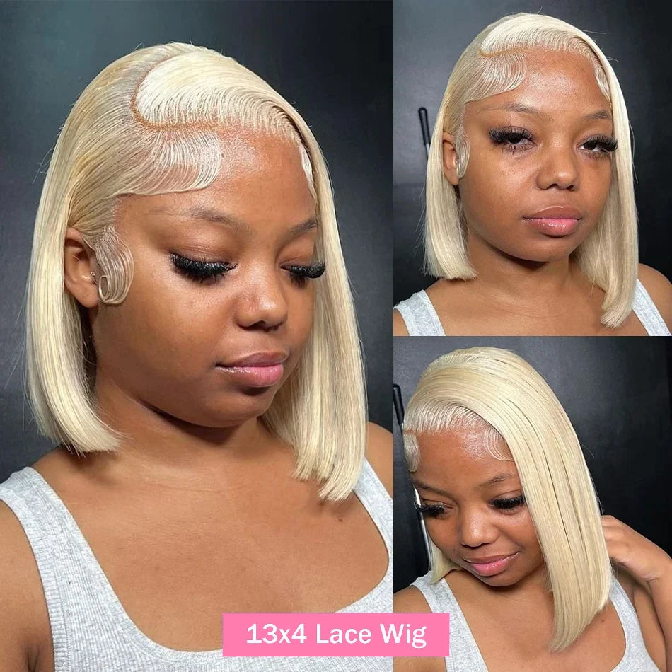 613 Blonde Short Bob Wigs Straight 13x4 Lace Front Human Hair Wigs Pre Plucked Honey Blonde Color Short Bob Lace Frontal Wigs