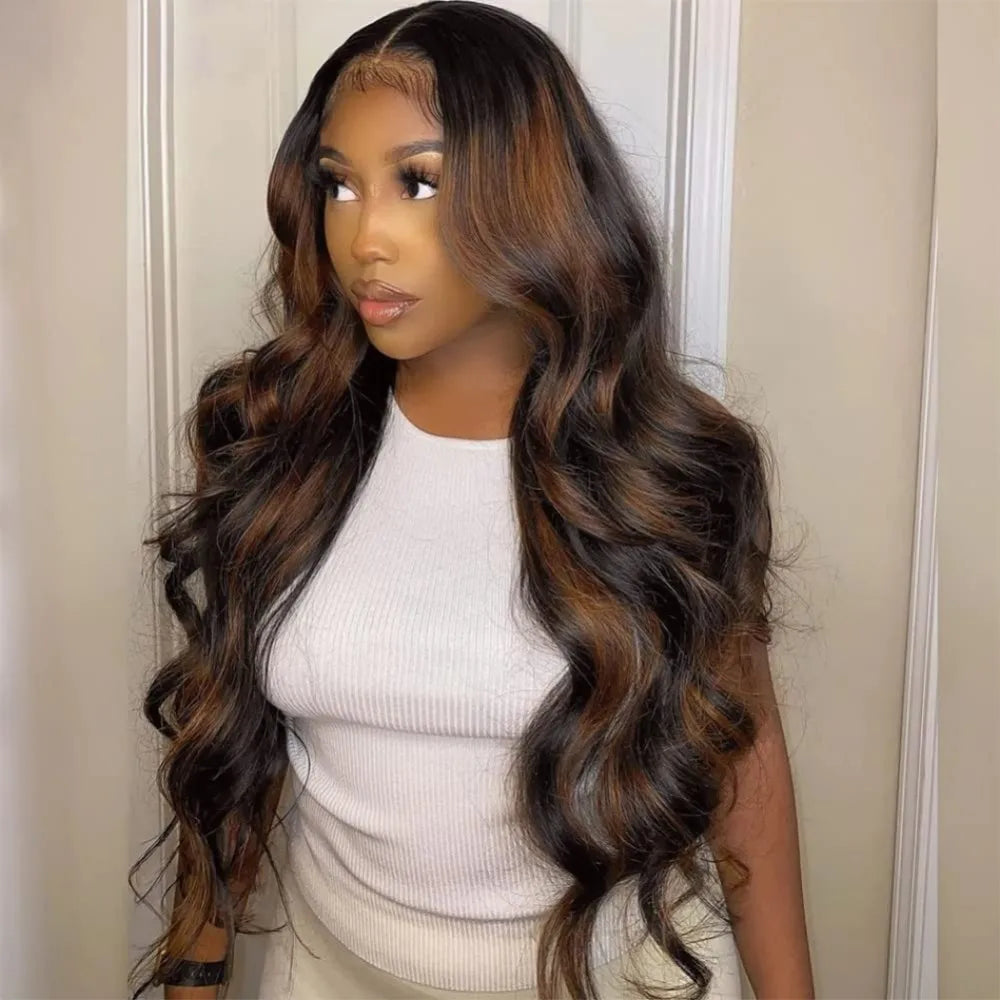 32 Inch Highlight Lace Front Wig Human Hair 1B/30 Body Wave Ombre Lace Front Wig Human Hair 13x6 Lace Frontal Wigs 180 Density
