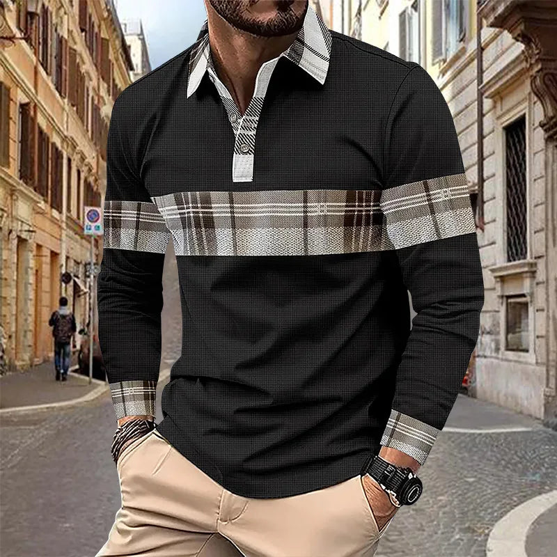 Spring and Autumn Men's Polo Shirt Lapel Pocket T-shirt Men's Business Casual Long sleeved European and American Plus Size