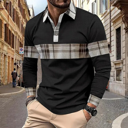 Spring and Autumn Men's Polo Shirt Lapel Pocket T-shirt Men's Business Casual Long sleeved European and American Plus Size
